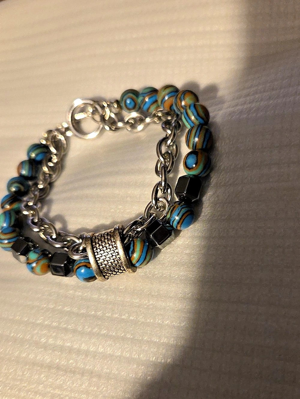 Beaded Toggle Bracelet in Blue & Black